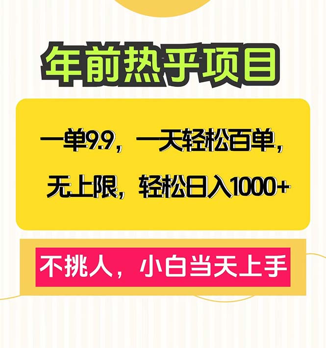 一单9.9，一天百单无上限，不挑人，小白当天上手，轻松日入1000+-有道资源网