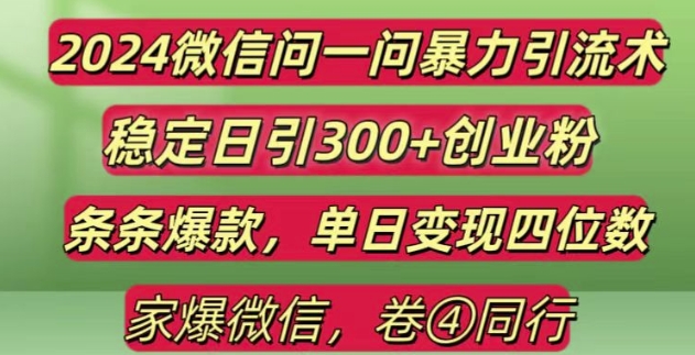 2024最新微信问一问暴力引流300+创业粉,条条爆款单日变现四位数【揭秘】-有道资源网