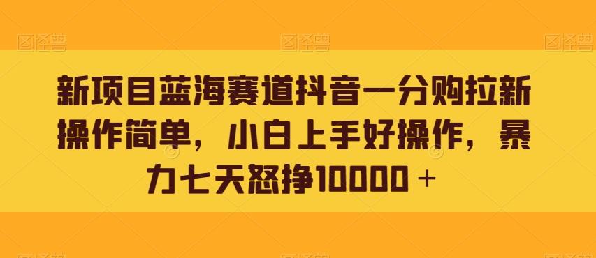 新项目蓝海赛道抖音一分购拉新操作简单，小白上手好操作，暴力七天怒挣10000＋-有道资源网