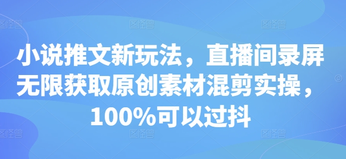 小说推文新玩法，直播间录屏无限获取原创素材混剪实操，100%可以过抖-有道资源网