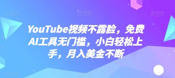 YouTube视频不露脸，免费AI工具无门槛，小白轻松上手，月入美金不断【揭秘】-有道资源网