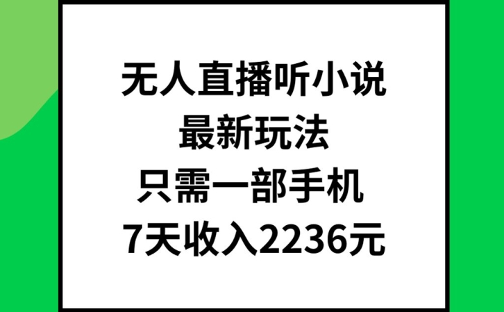 无人直播听小说最新玩法，只需一部手机，7天收入2236元【揭秘】-有道资源网