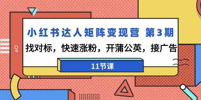 小红书达人矩阵变现营第3期，找对标，快速涨粉，开蒲公英，接广告(11节课)-有道资源网