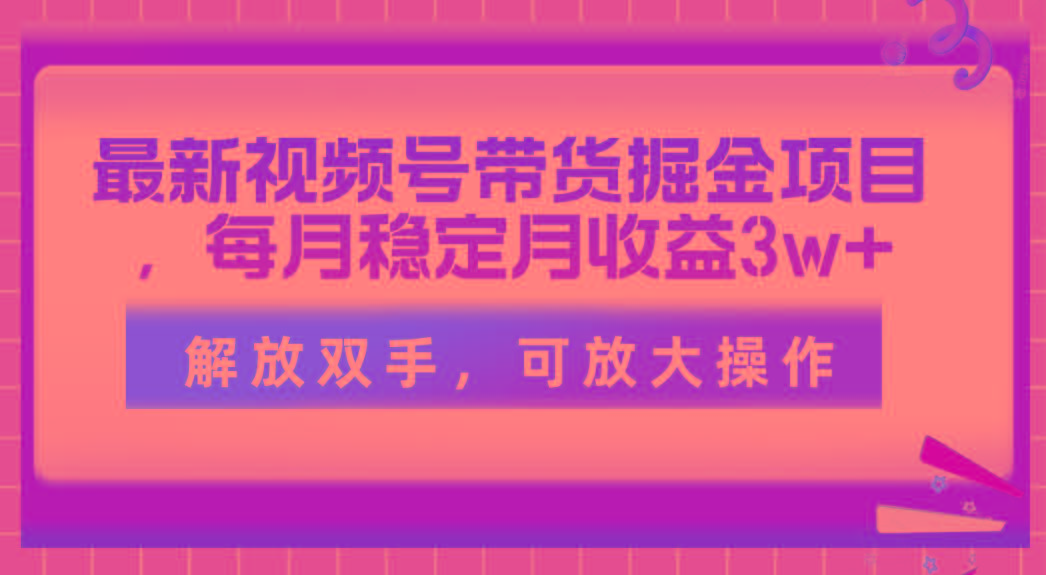 最新视频号带货掘金项目，每月稳定月收益3w+，解放双手，可放大操作-有道资源网