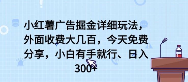 小红薯广告掘金详细玩法，外面收费大几百，小白有手就行，日入300+【揭秘】-有道资源网