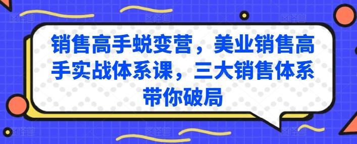 销售高手蜕变营，美业销售高手实战体系课，三大销售体系带你破局-有道资源网