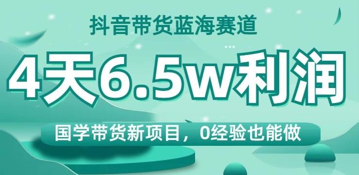 抖音带货蓝海赛道，国学带货新项目，0经验也能做，4天6.5w利润【揭秘】-有道资源网