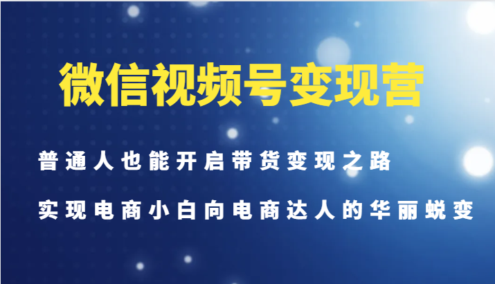 微信视频号变现营-普通人也能开启带货变现之路，实现电商小白向电商达人的华丽蜕变-有道资源网