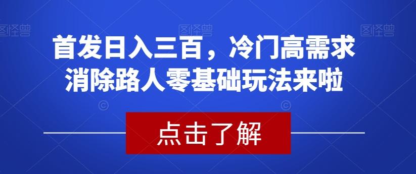 首发日入三百，冷门高需求消除路人零基础玩法来啦【揭秘】-有道资源网