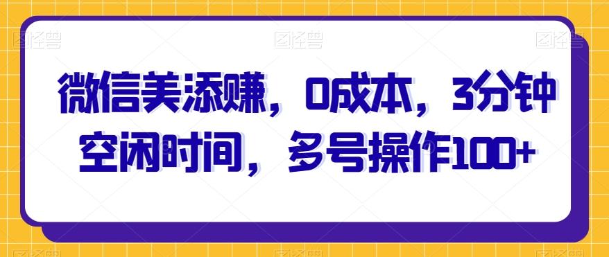 微信美添赚，0成本，3分钟空闲时间，多号操作100+-有道资源网