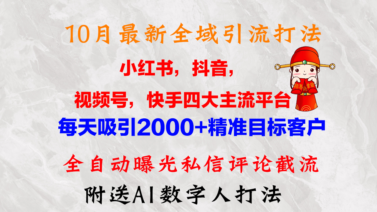 10月最新小红书，抖音，视频号，快手四大平台全域引流，，每天吸引2000…-有道资源网