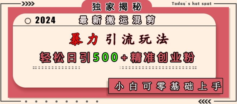 最新搬运混剪暴力引流玩法，轻松日引500+精准创业粉，小白可零基础上手-有道资源网