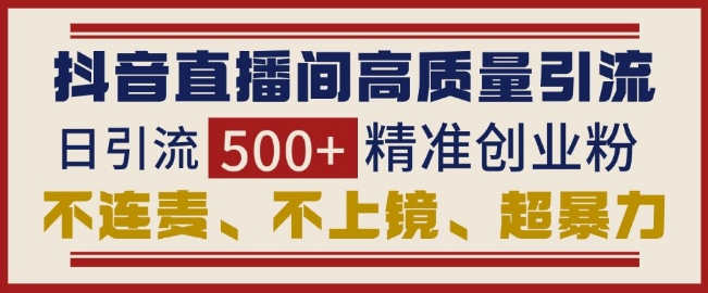 抖音直播间引流创业粉，无需连麦、不用上镜、超暴力，日引流500+高质量精准创业粉-有道资源网