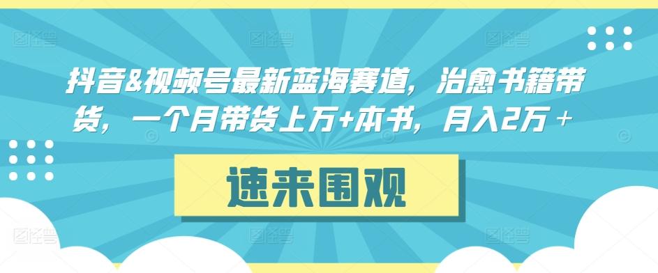 抖音&视频号最新蓝海赛道，治愈书籍带货，一个月带货上万+本书，月入2万＋【揭秘】-有道资源网