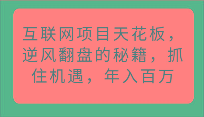 互联网项目天花板，逆风翻盘的秘籍，抓住机遇，年入百万-有道资源网