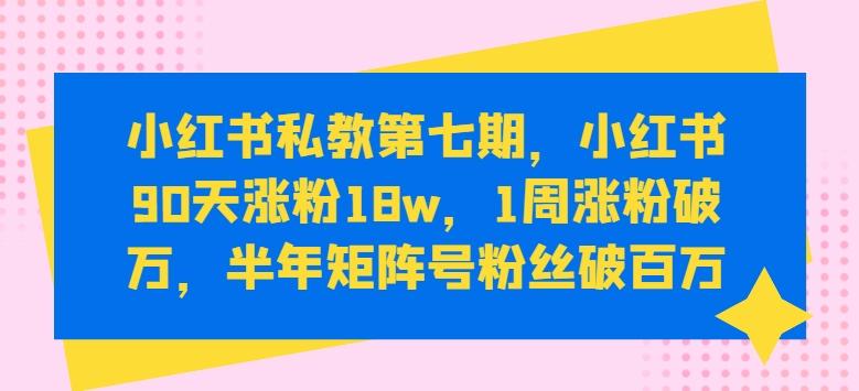 小红书私教第七期，小红书90天涨粉18w，1周涨粉破万，半年矩阵号粉丝破百万-有道资源网