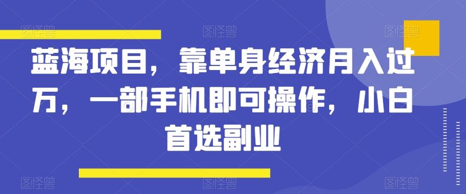 蓝海项目，靠单身经济月入过万，一部手机即可操作，小白首选副业【揭秘】-有道资源网