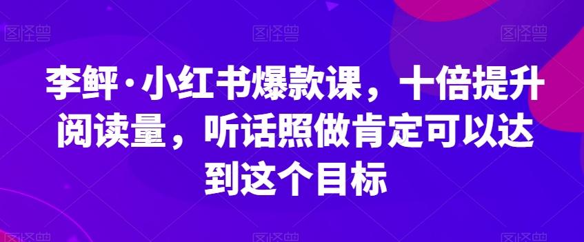 李鲆·小红书爆款课，十倍提升阅读量，听话照做肯定可以达到这个目标-有道资源网