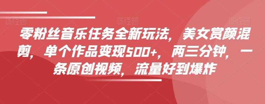 零粉丝音乐任务全新玩法，美女赏颜混剪，单个作品变现500+，两三分钟，一条原创视频，流量好到爆炸-有道资源网