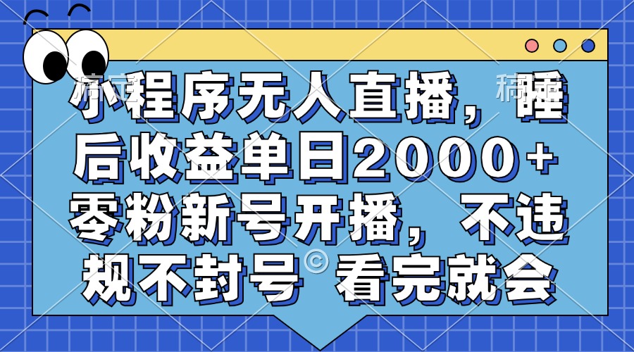 小程序无人直播，睡后收益单日2000+ 零粉新号开播，不违规不封号 看完就会-有道资源网