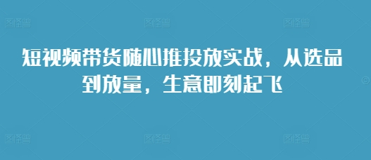 短视频带货随心推投放实战，从选品到放量，生意即刻起飞-有道资源网