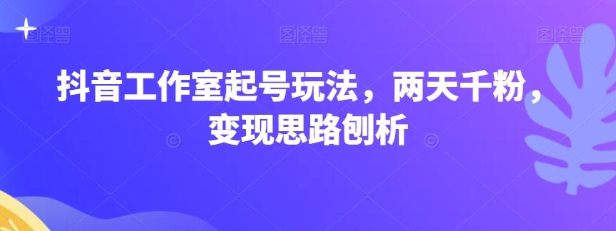 抖音工作室起号玩法，两天千粉，变现思路刨析-有道资源网