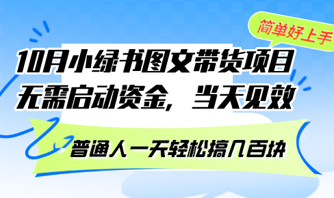 10月份小绿书图文带货项目 无需启动资金 当天见效 普通人一天轻松搞几百块-有道资源网