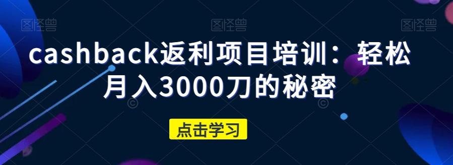 cashback返利项目培训：轻松月入3000刀的秘密-有道资源网