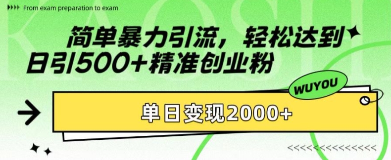 简单暴力引流，轻松达到日引500+精准创业粉，单日变现2k【揭秘】-有道资源网