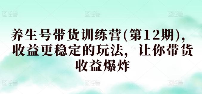 养生号带货训练营(第12期)，收益更稳定的玩法，让你带货收益爆炸-有道资源网