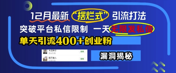 12月最新“摆烂式”引流打法，突破平台私信限制，一天无限发私信，单天引流400+创业粉-有道资源网