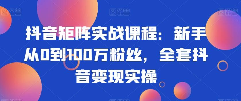 抖音矩阵实战课程：新手从0到100万粉丝，全套抖音变现实操-有道资源网