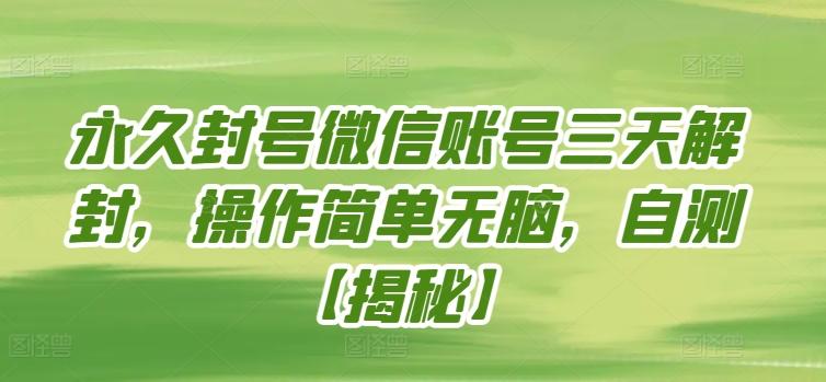 永久封号微信账号三天解封，操作简单无脑，自测【揭秘】-有道资源网