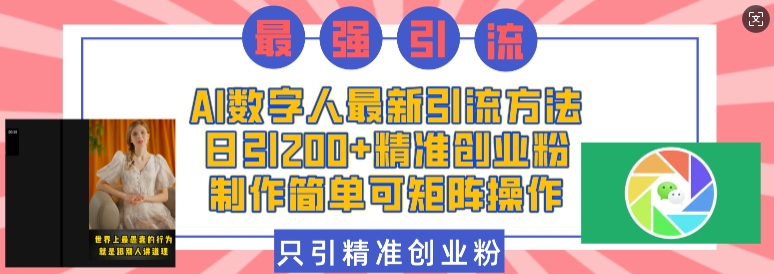 AI数字人最新引流方法，日引200+精准创业粉，制作简单可矩阵操作-有道资源网