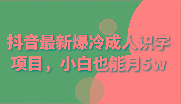 抖音最新爆冷成人识字项目，小白也能月5w-有道资源网