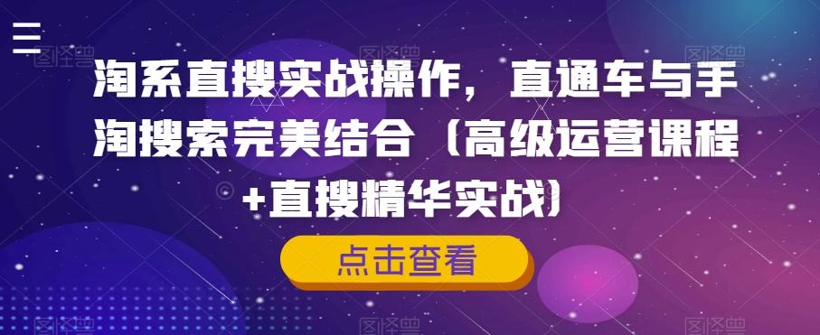 淘系直搜实战操作，直通车与手淘搜索完美结合（高级运营课程+直搜精华实战）-有道资源网