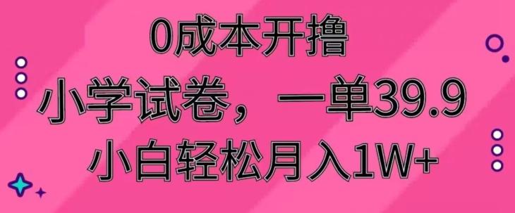 0成本开撸，小学试卷，一单39.9，小白轻松月入1W+-有道资源网