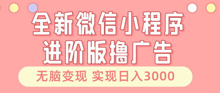 全新微信小程序进阶版撸广告 无脑变现睡后也有收入 日入3000＋-有道资源网