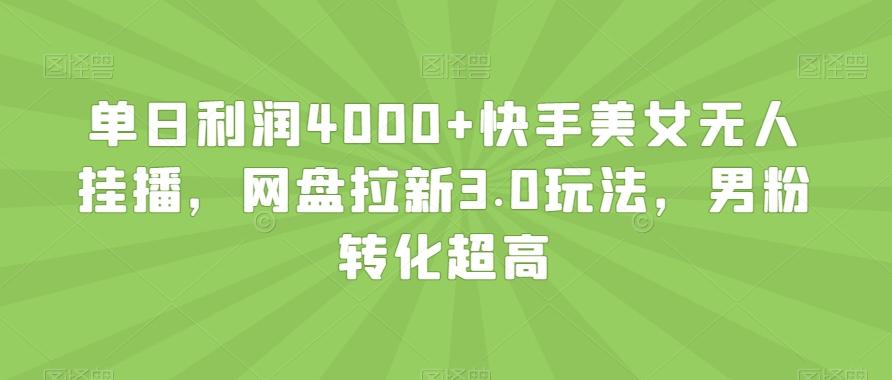 单日利润4000+快手美女无人挂播，网盘拉新3.0玩法，男粉转化超高【揭秘】-有道资源网