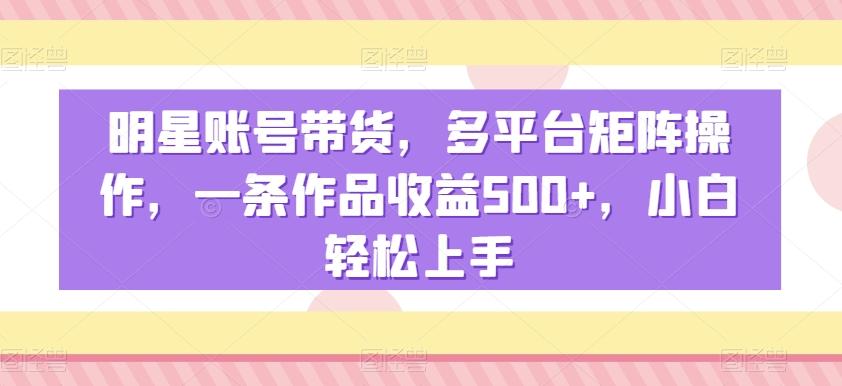 明星账号带货，多平台矩阵操作，一条作品收益500+，小白轻松上手【揭秘】-有道资源网