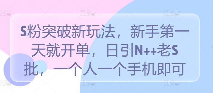 S粉突破新玩法，新手第一天就开单，日引N++老S批，一个人一个手机即可【揭秘】-有道资源网