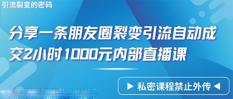 (9850期)仅靠分享一条朋友圈裂变引流自动成交2小时1000内部直播课程-有道资源网