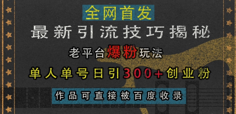 最新引流技巧揭秘，老平台爆粉玩法，单人单号日引300+创业粉，作品可直接被百度收录-有道资源网