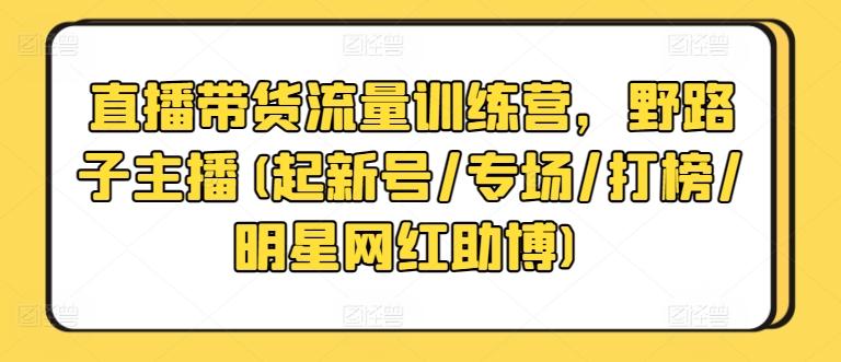 直播带货流量训练营，野路子主播(起新号/专场/打榜/明星网红助博)-有道资源网