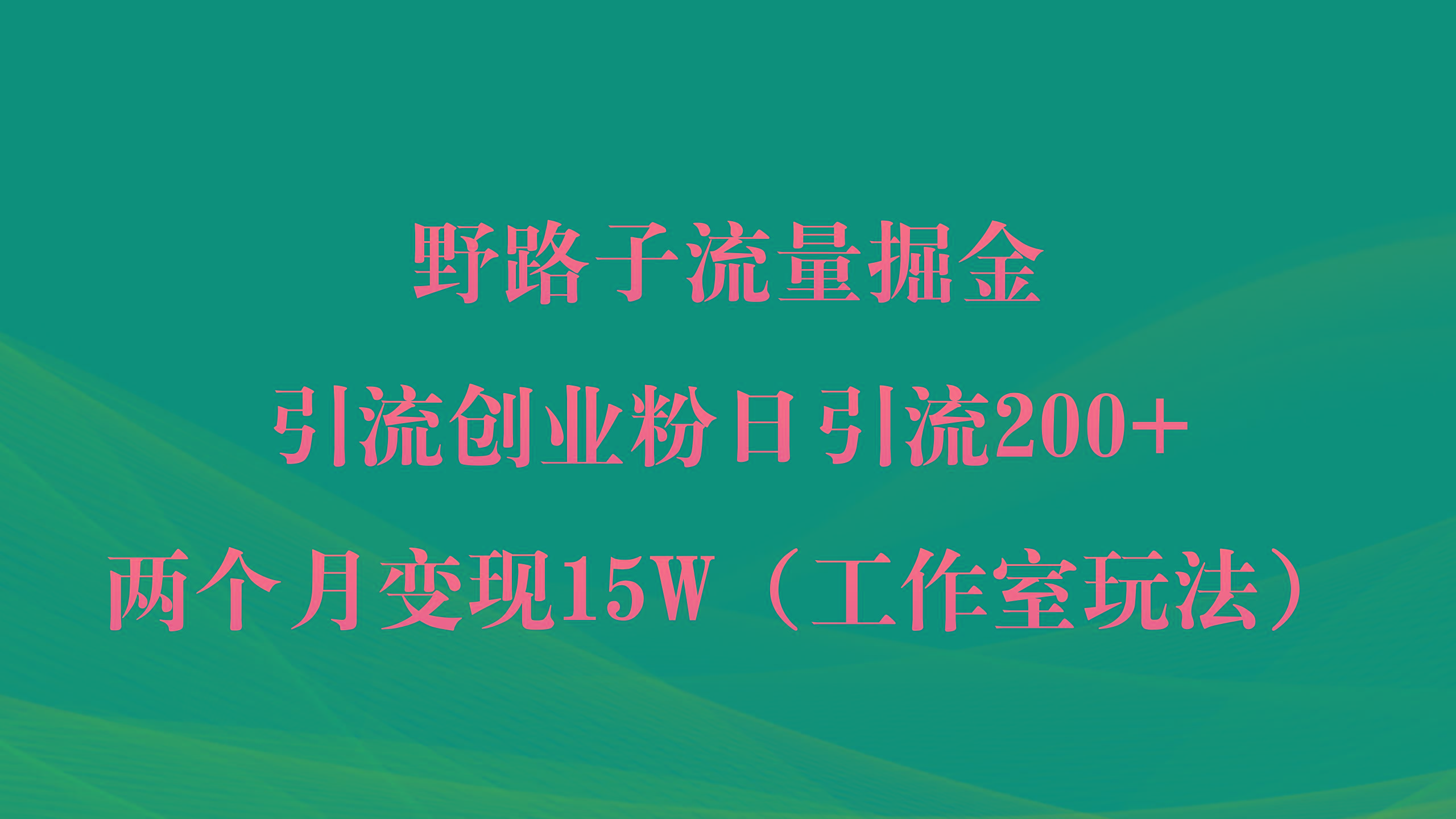 (9513期)野路子流量掘金，引流创业粉日引流200+，两个月变现15W(工作室玩法))-有道资源网