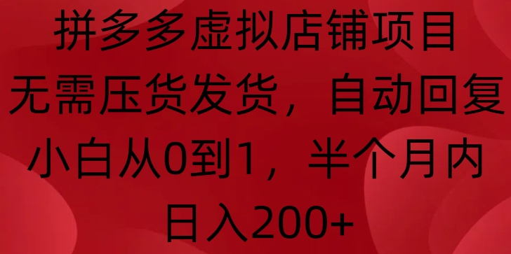 拼多多虚拟店铺项目，无需压货发货，自动回复，小白从0到1，半个月内日入200+【揭秘】-有道资源网