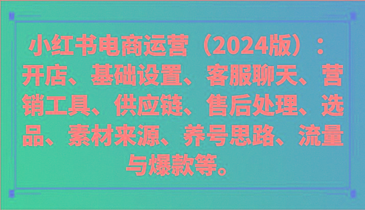 小红书电商运营(2024版)：开店、设置、供应链、选品、素材、养号、流量与爆款等-有道资源网