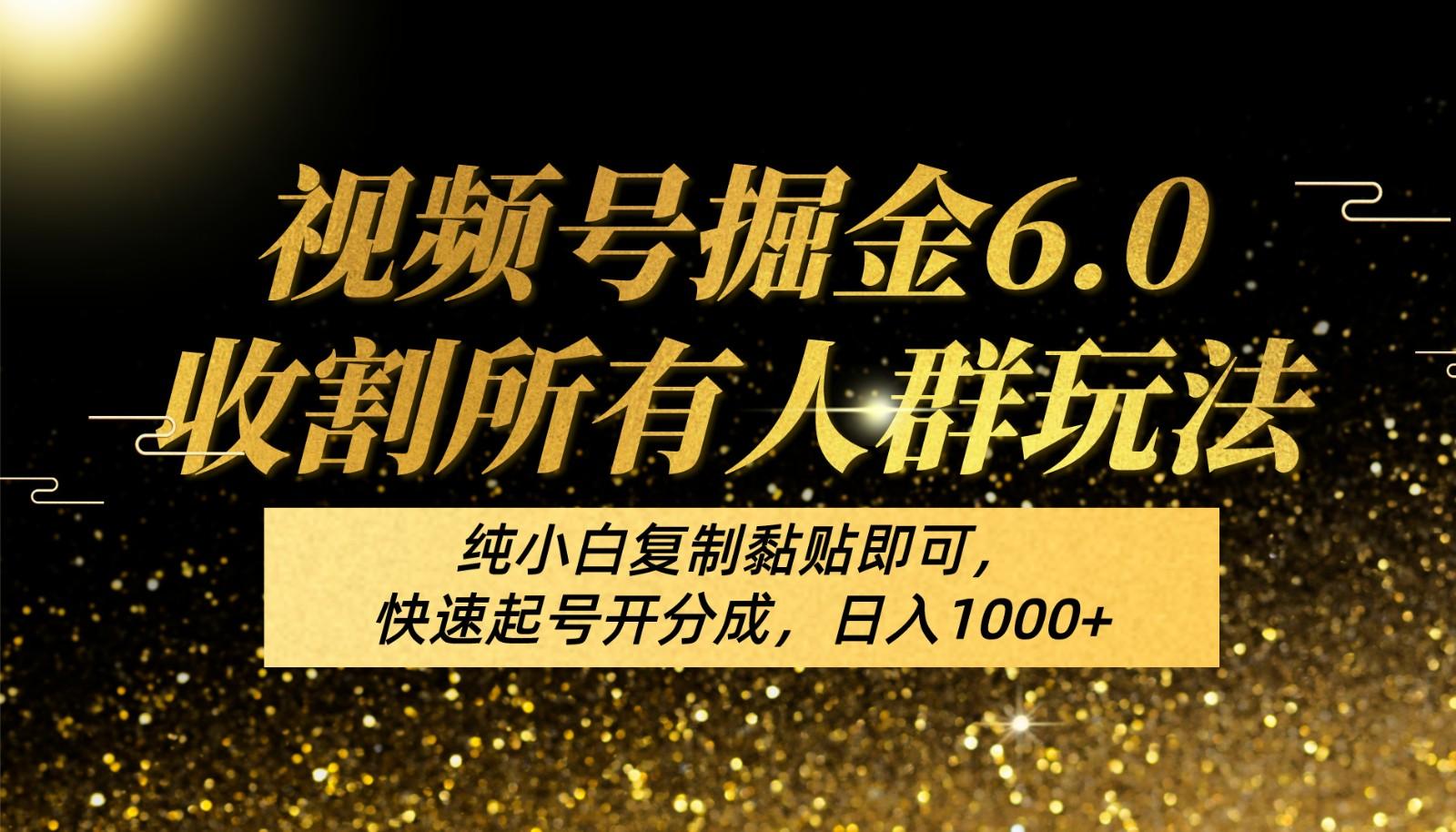 视频号掘金6.0收割所有人群玩法！纯小白复制黏贴即可，快速起号开分成，日入1000+-有道资源网