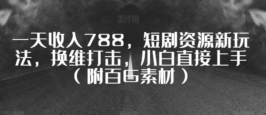 一天收入788，短剧资源新玩法，换维打击，小白直接上手（附百G素材）【揭秘】-有道资源网