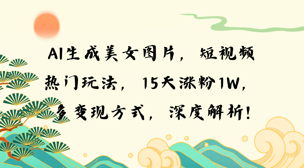 AI生成美女图片，短视频热门玩法，15天涨粉1W，多变现方式，深度解析!-有道资源网